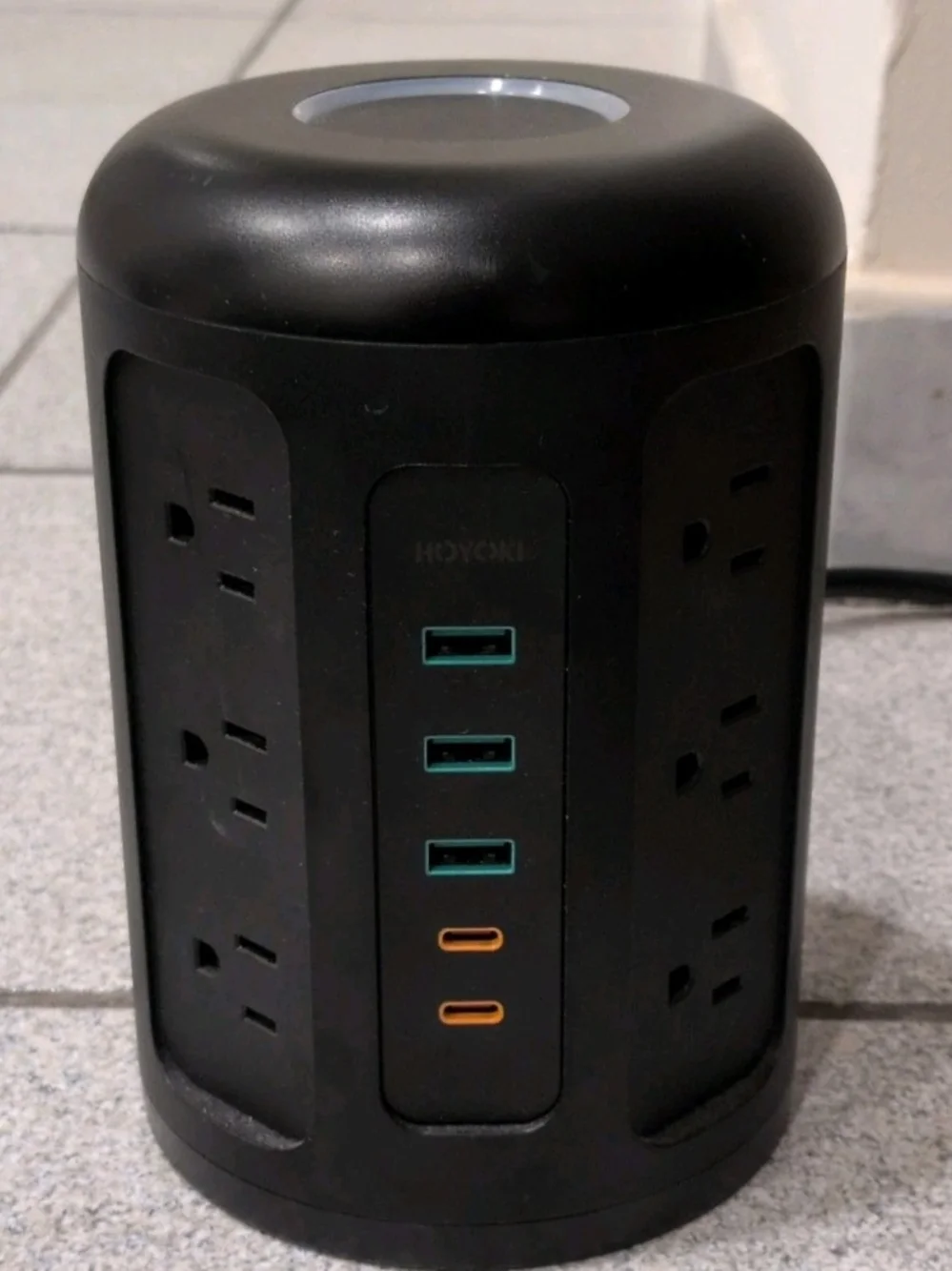 Black Tower Power Strip with USB Charging Ports